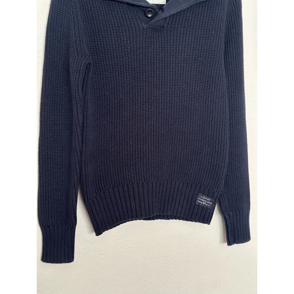 American Eagle Outfitters Mens Small 2009 Navy Blue Cable Knit Chunky Sweater - Picture 3 of 7